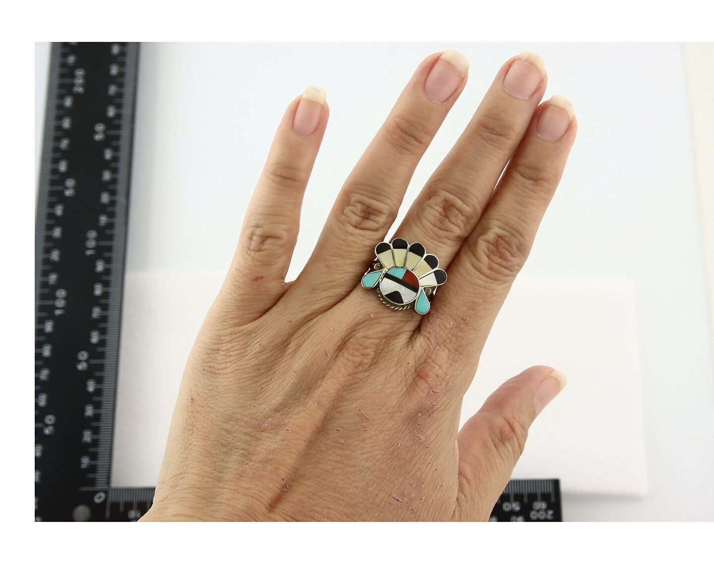 Vintage Zuni Ring 925 Sterling Silver Natural Gemstone Size 7.0