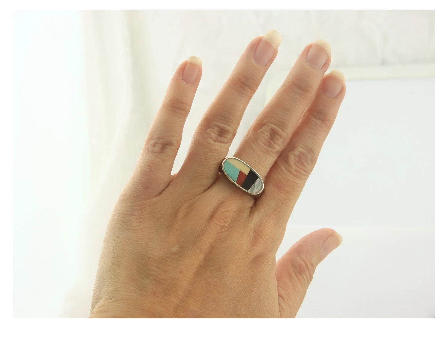 Men Navajo Ring Sterling Silver Natural Gemstone Size 12.5