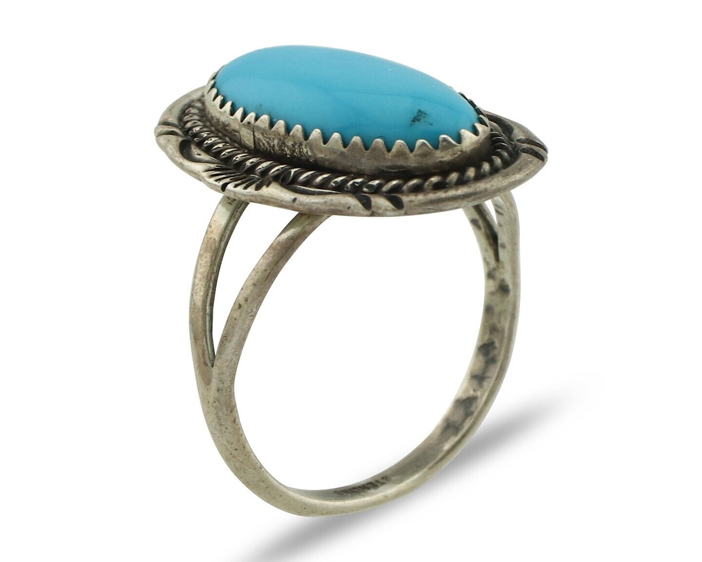 Navajo Ring .925 Silver Sleeping Beauty Turquoise Artist Signed AB C.80's