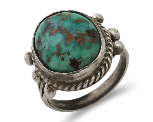 Navajo Ring 925 Silver Natural Blue Turquoise Artist Signed MC C.80's