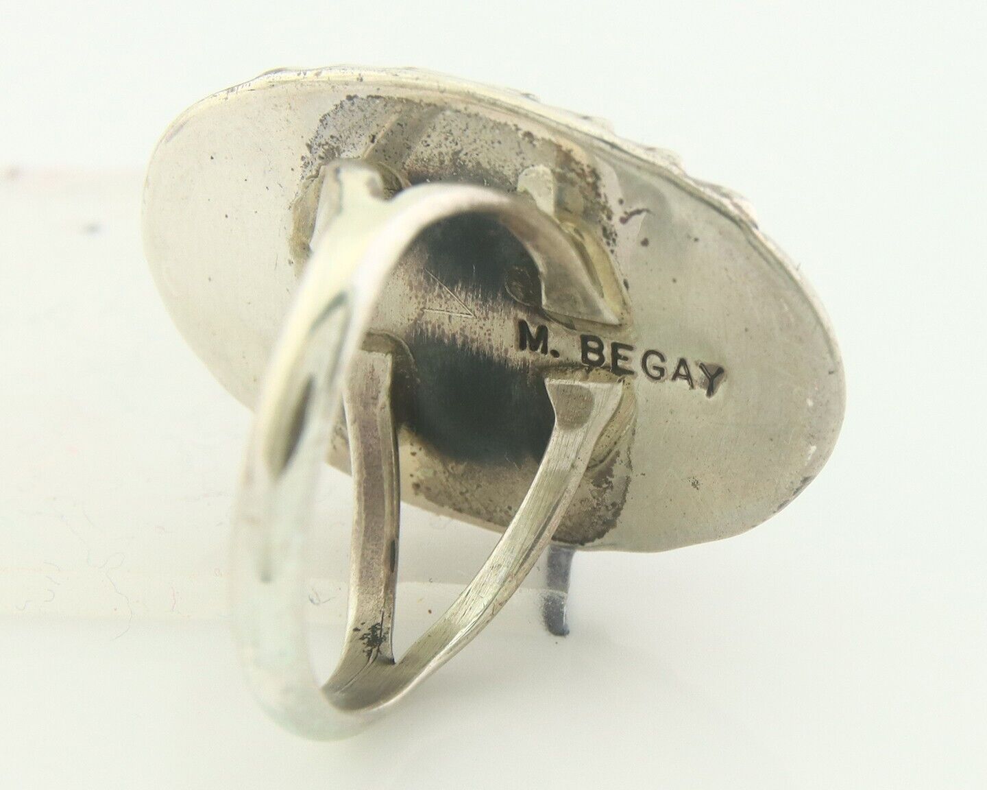 Navajo Ring 925 Sterling Blue Turquoise Artist Signed M Begay C.80's