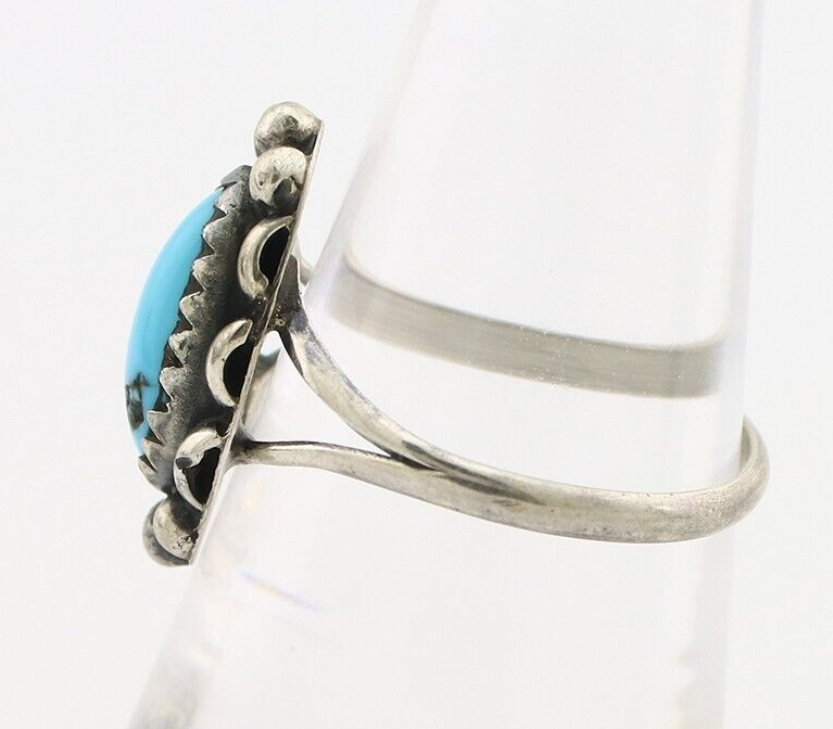 Navajo Ring 925 Silver Sleeping Beauty Turquoise Signed SkyStone Creations C80s