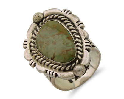 Navajo Ring 925 Sterling Silver Natural Green Turquoise Signed DC C.80's