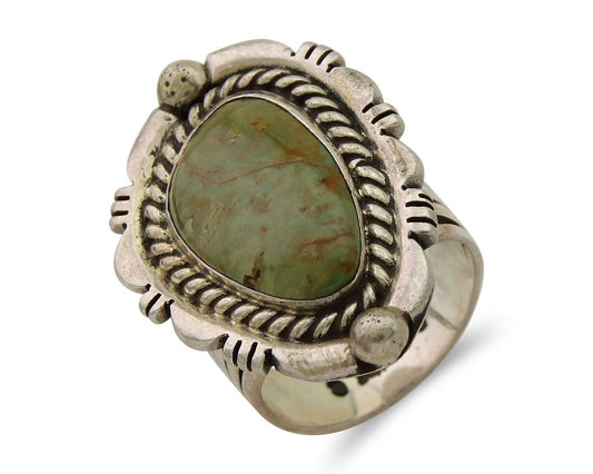 Navajo Ring 925 Sterling Silver Natural Green Turquoise Signed DC C.80's
