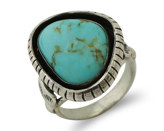 Navajo Handmade Ring 925 Silver Natural Turquoise Signed M Montoya C.80's