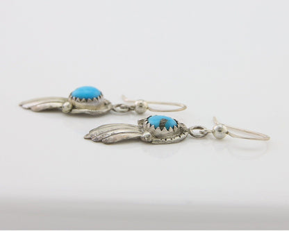 Navajo Earrings 925 Silver Blue Turquoise Artist Signed Kee Tsosie C.80's