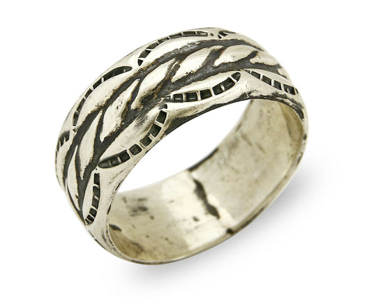 Navajo Ring .925 Silver Handmade Hand Stamped 3 Row Rope Band C.1980's