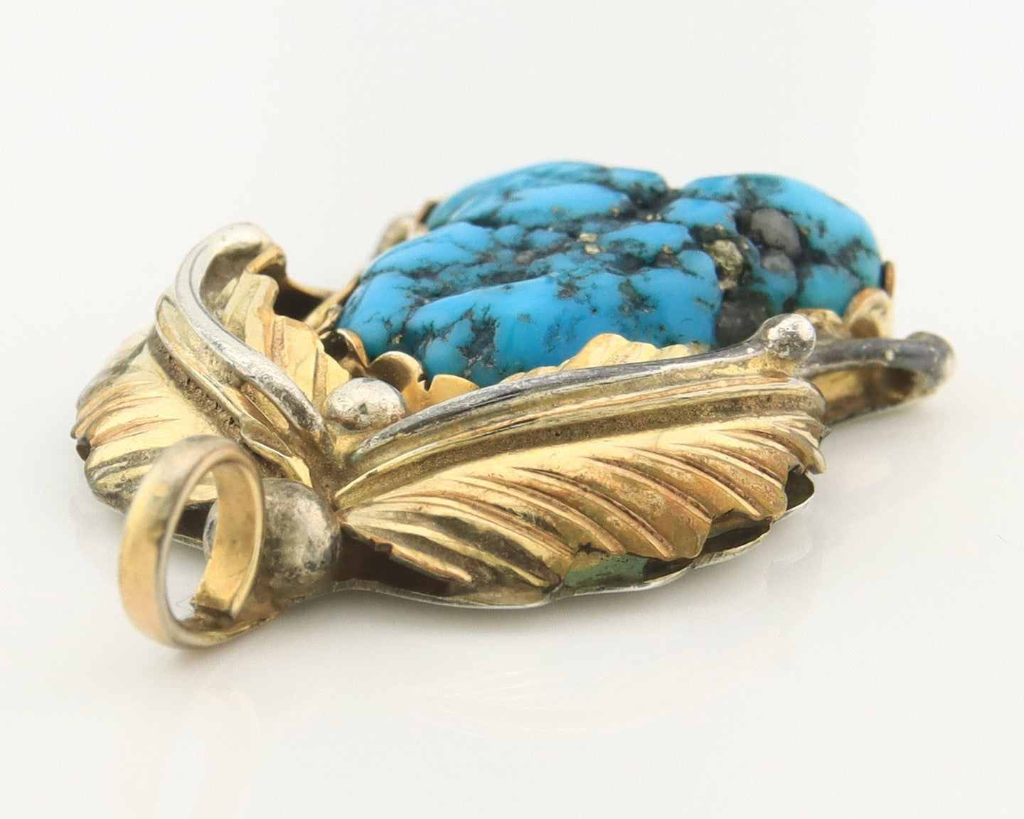 Navajo Pendant Sterling Silver & Gold Natural Blue Turquoise Authentic Native