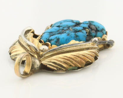 Navajo Pendant Sterling Silver & Gold Natural Blue Turquoise Authentic Native