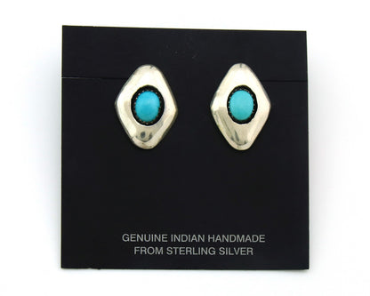 Navajo Dangle Earrings Sterling Silver Natural Turquoise Vintage Handmade