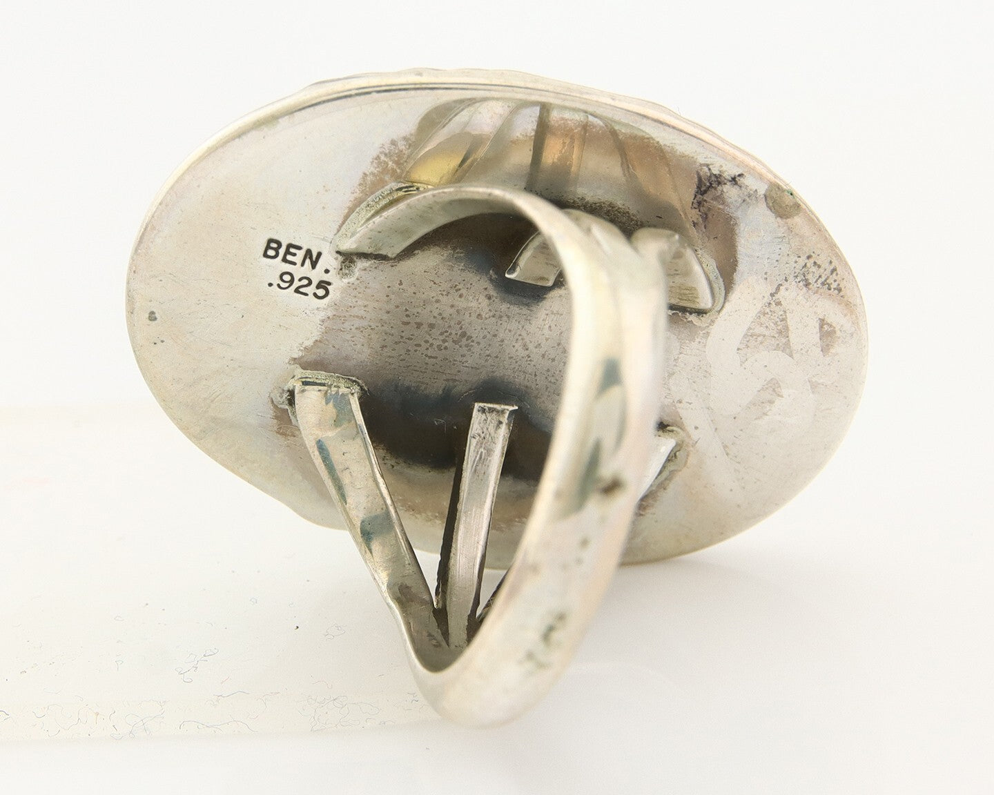 Navajo Ring 925 Sterling Natural Blue Turquoise Signed Ben S C.80's Size 9.75