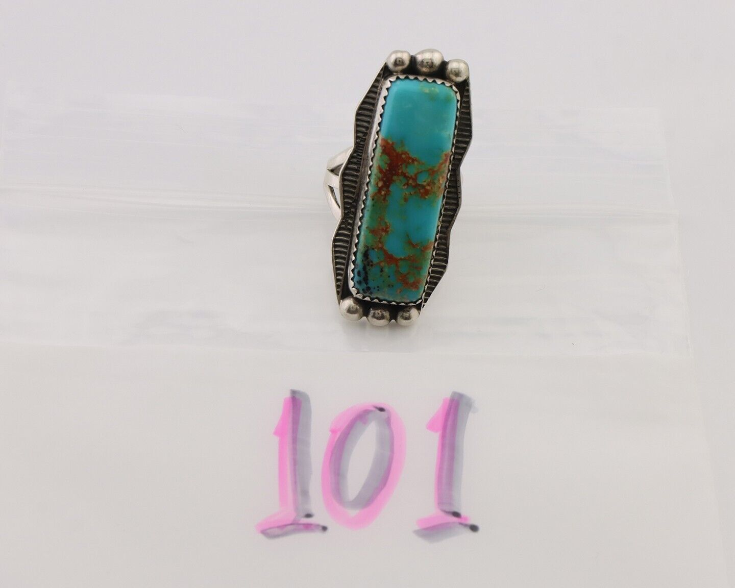 Navajo Hamdmade Ring 925 Silver Southwest Turquoise Signed D C.80's