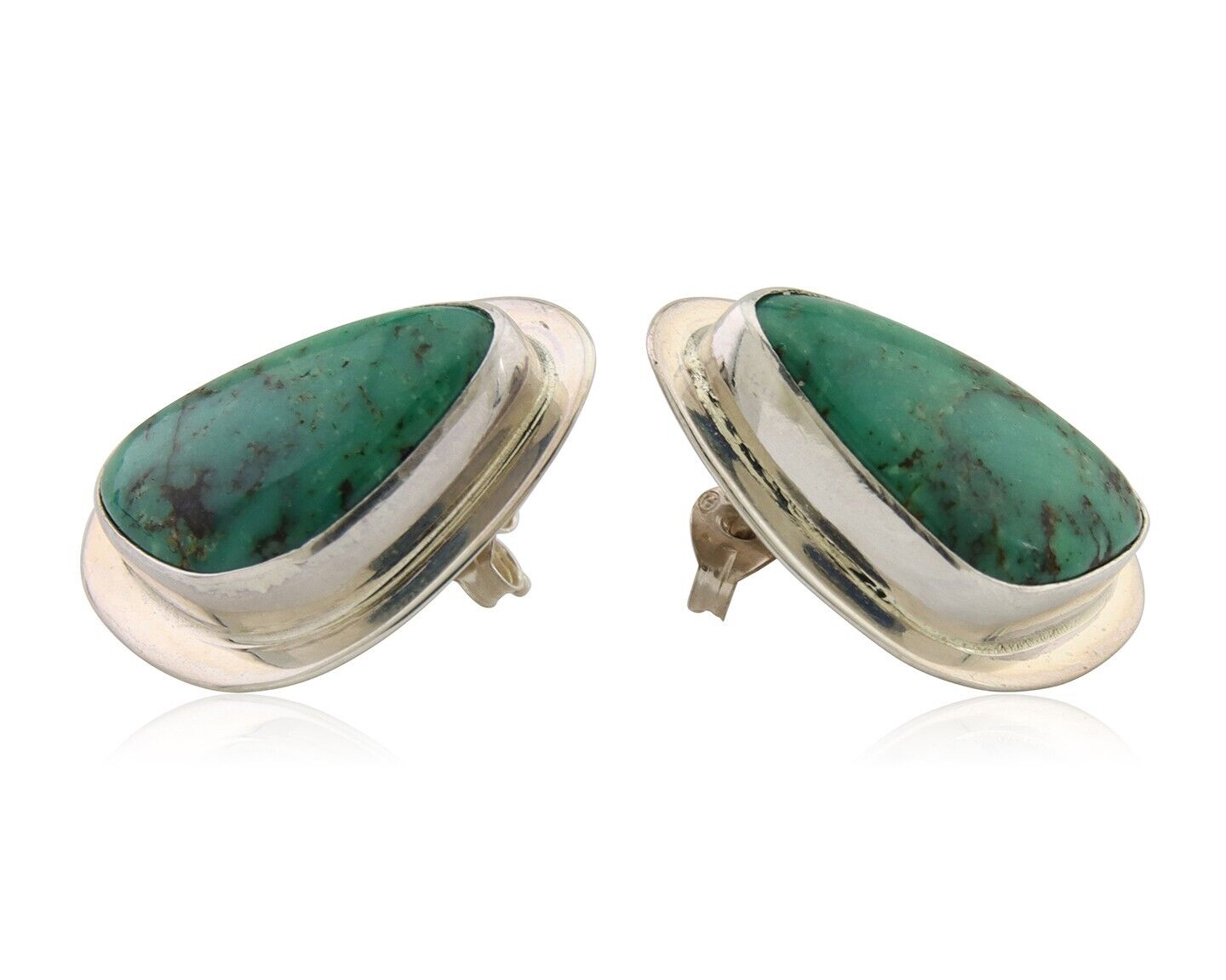 Navajo Shield Earrings 925 Silver Natural Turquoise Artist Signed M.S. C.80's