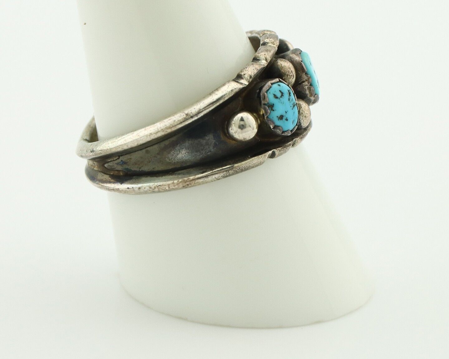 Zuni Ring .925 Silver Natural Sleeping Beauty Turquoise Signed MZR C.80's