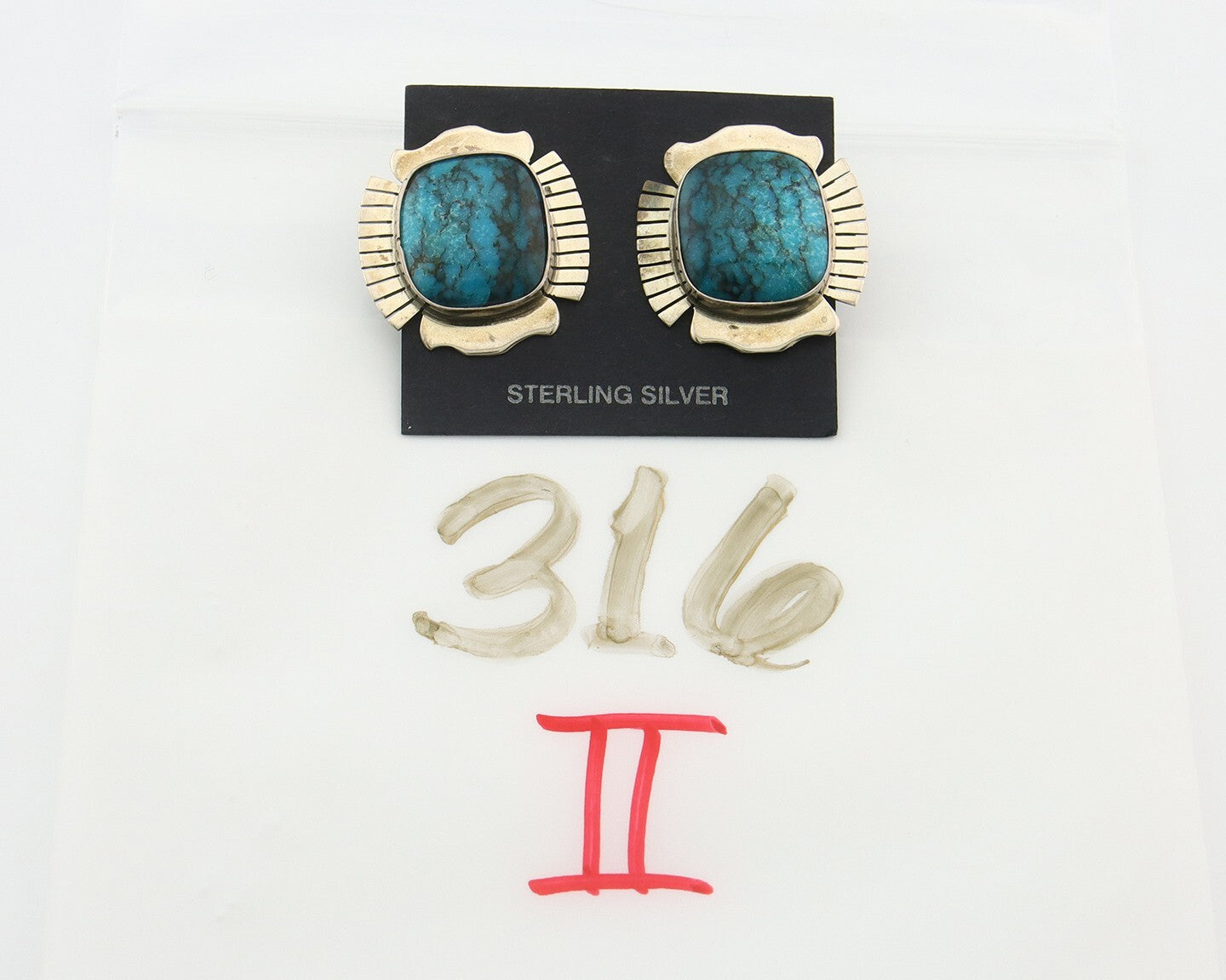 Navajo Earrings 925 Silver Natural Turquoise Artist Signed J Linkin C.80's