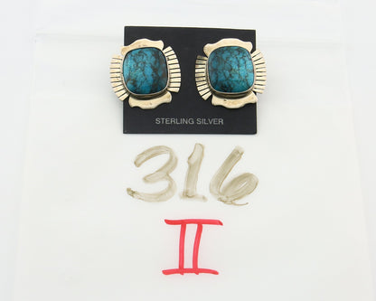 Navajo Earrings 925 Silver Natural Turquoise Artist Signed J Linkin C.80's