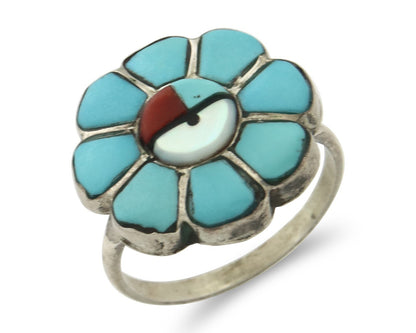 Vintage Zuni Ring 925 Sterling Silver Natural Gemstone Signed RV Size 7.5