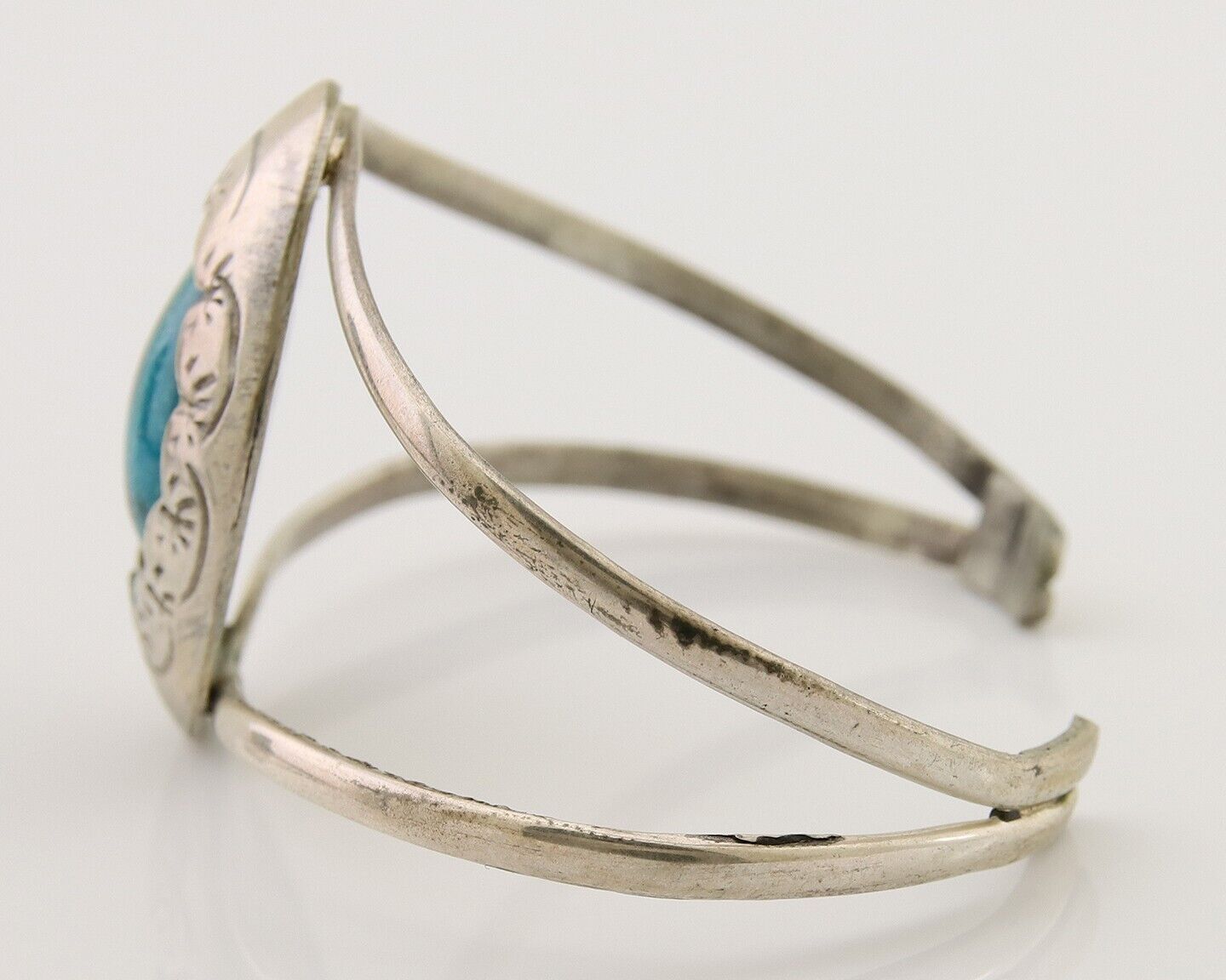 Navajo Hand Stamped Cuff Bracelet Turquoise 925 Silver Native American Artist