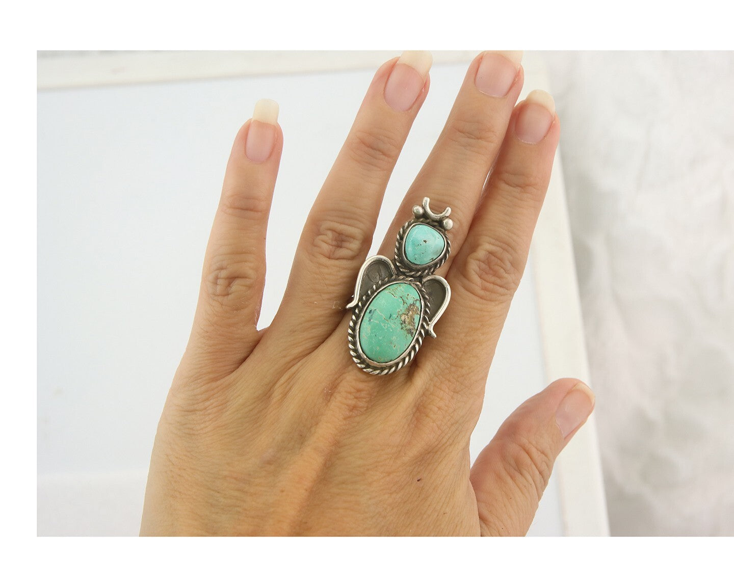 Vintage Navajo Ring 925 Sterling Authentic Turquoise Signed Size 7.0