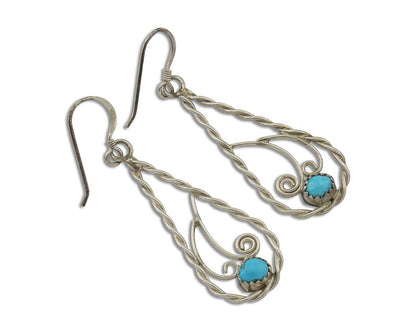 Navajo Dangle Earrings 925 Silver Natural Turquoise Artist Signed JB C.80's