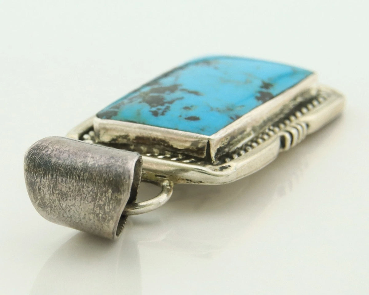 Navajo Pendant 925 Sterling Silver Natural Turquoise Vintage Artist Signed AB