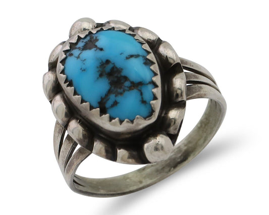 Navajo Ring 925 Silver Sleeping Beauty Turquoise Artist Signed SC C.80's