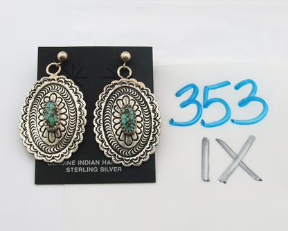Navajo Dangle Earrings Sterling Silver Natural Turquoise Vintage Signed Handmade