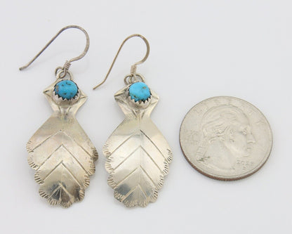 Navajo Dangle Earrings 925 Silver Natural Turquoise Artist Signed JB C.80's