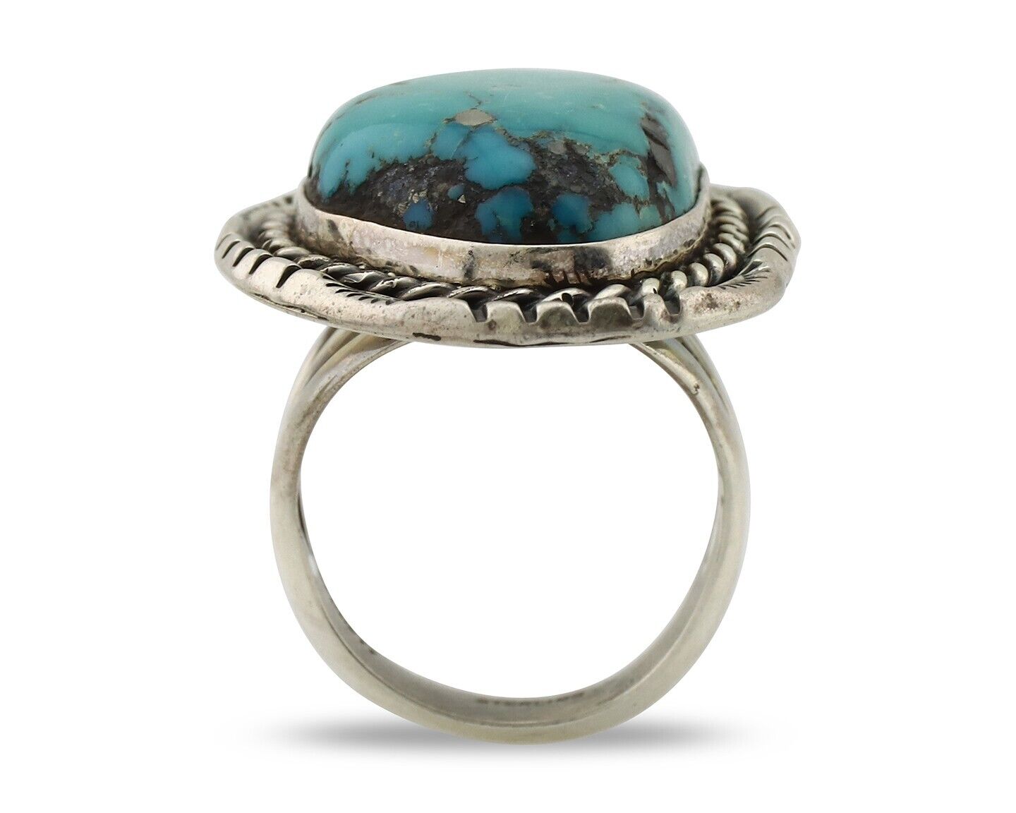 Navajo Ring .925 Silver Globe Turquoise Signed Lee Bennett C.80's