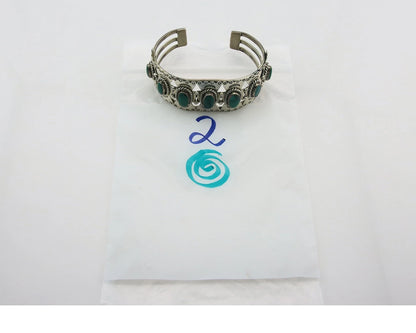 Navajo Cuff Bracelet Sterling Silver Turquoise Vintage Signed E Spencer