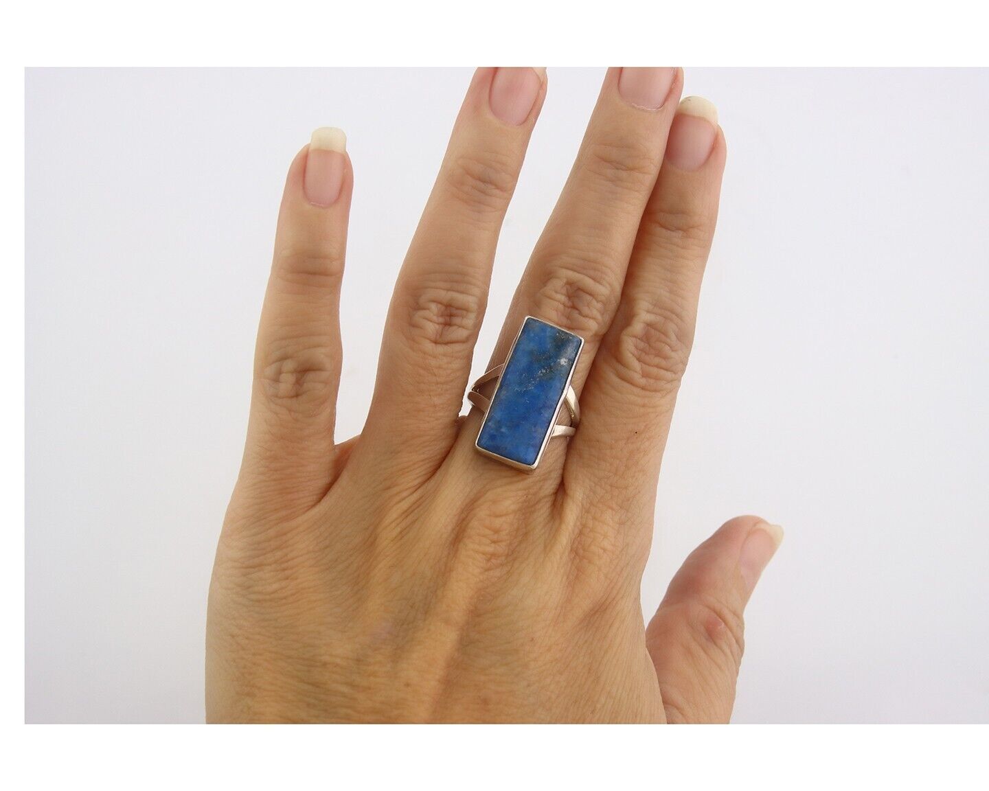 Navajo Ring 925 Sterling Lapis Handmade Native Artist C.80's Size 6.0