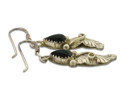 Navajo Earrings 925 Silver Handmade Natural Onyx Signed DB C.80's