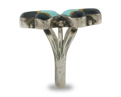 Vintage Navajo Ring 925 Sterling Gemstone Signed A Sunburst Size 8.25