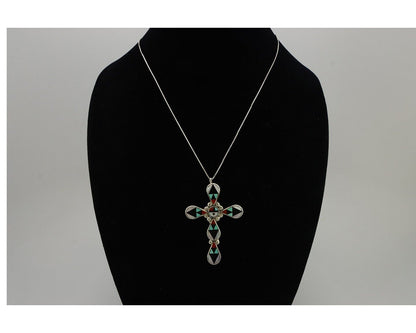 Zuni Cross Pendant 925 Silver Natural Gemstone Zeno & Maryann Edaaki C.80's