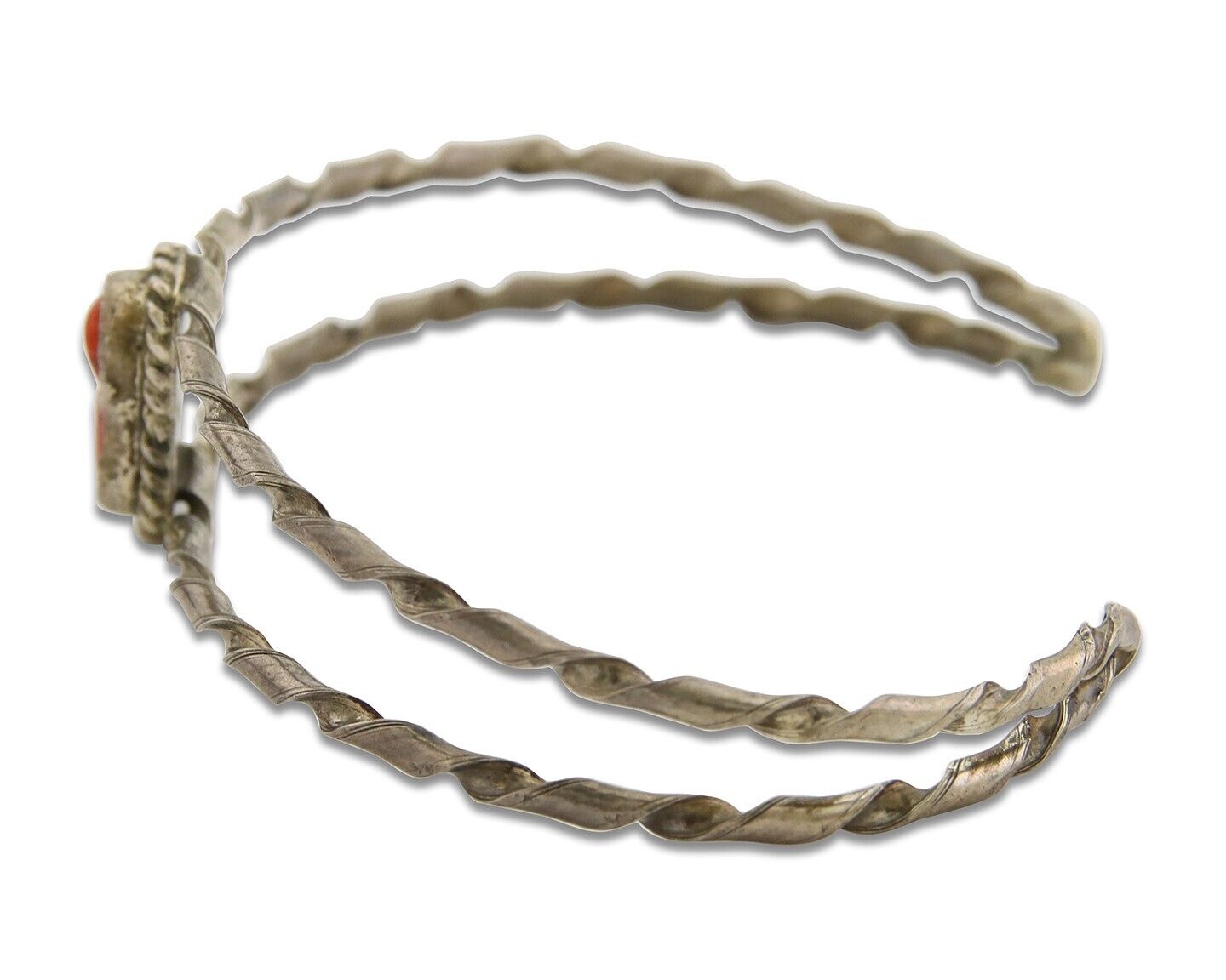 Navajo Bracelet .925 Silver Mediterranean Red Coral Cuff Native Artist C.80's