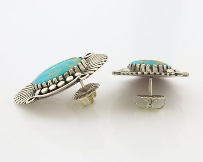 Navajo Earrings Sterling Silver Natural Turquoise Vintage Signed AM