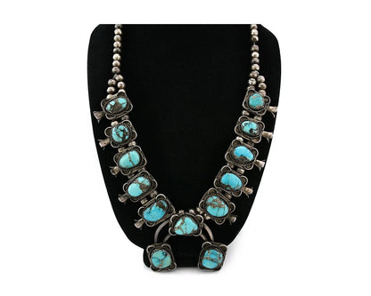Navajo Squash Necklace Sterling Silver Kingman Turquiose Vintage C.80's
