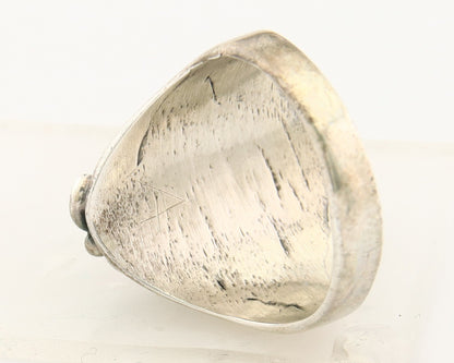 Navajo Ring 925 Sterling Turquoise & Coral Native Artist C.80's Size 8.5