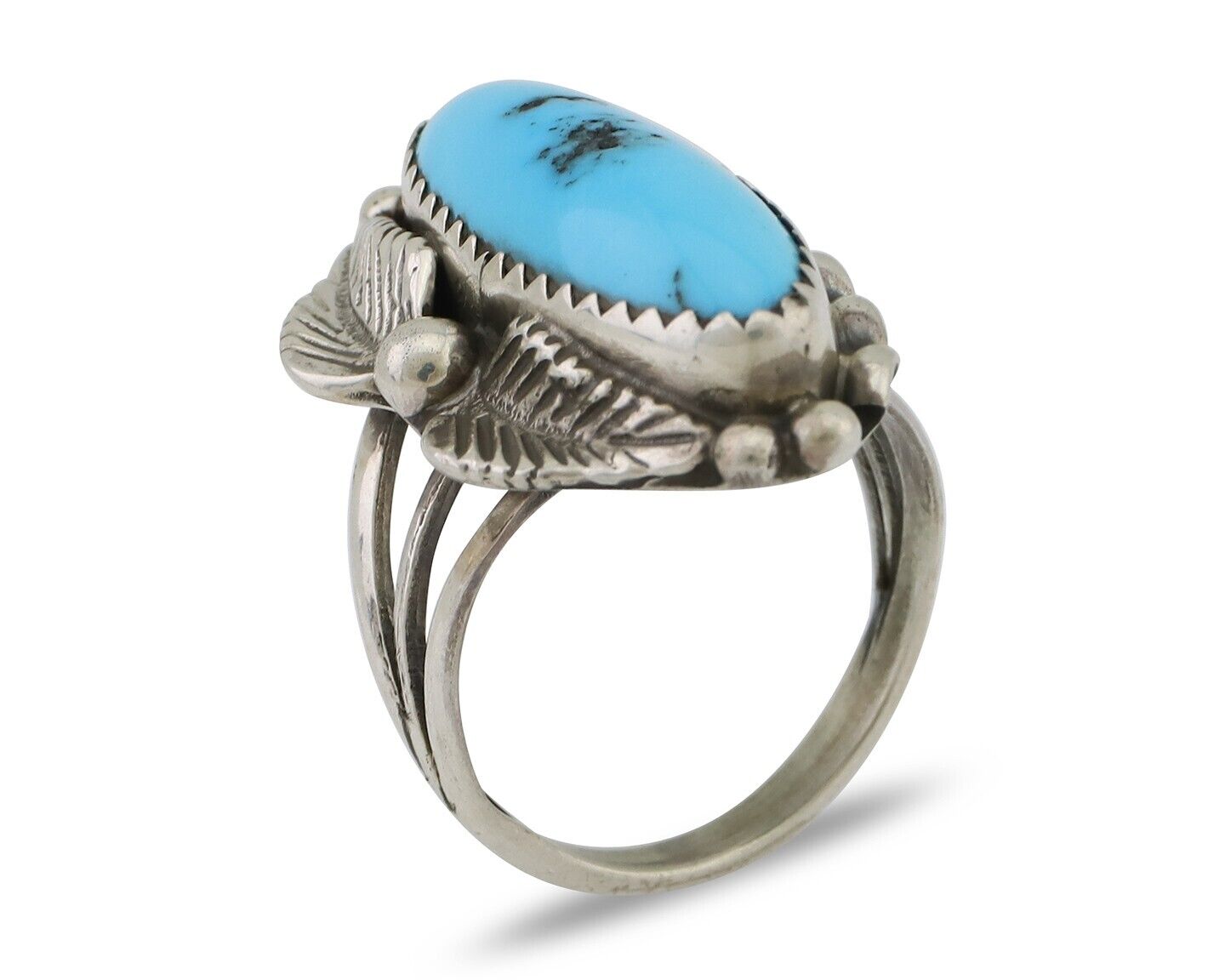 Navajo Ring 925 Silver Sleeping Beauty Turquoise Artist Signed SC C.80's