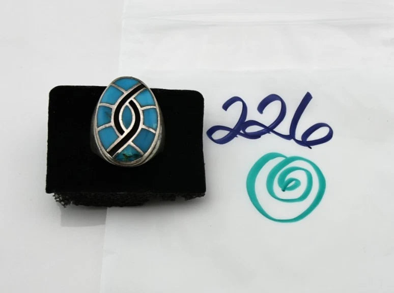 Men Zuni Ring Sterling Silver Natural Turquoise Vintage Size 13