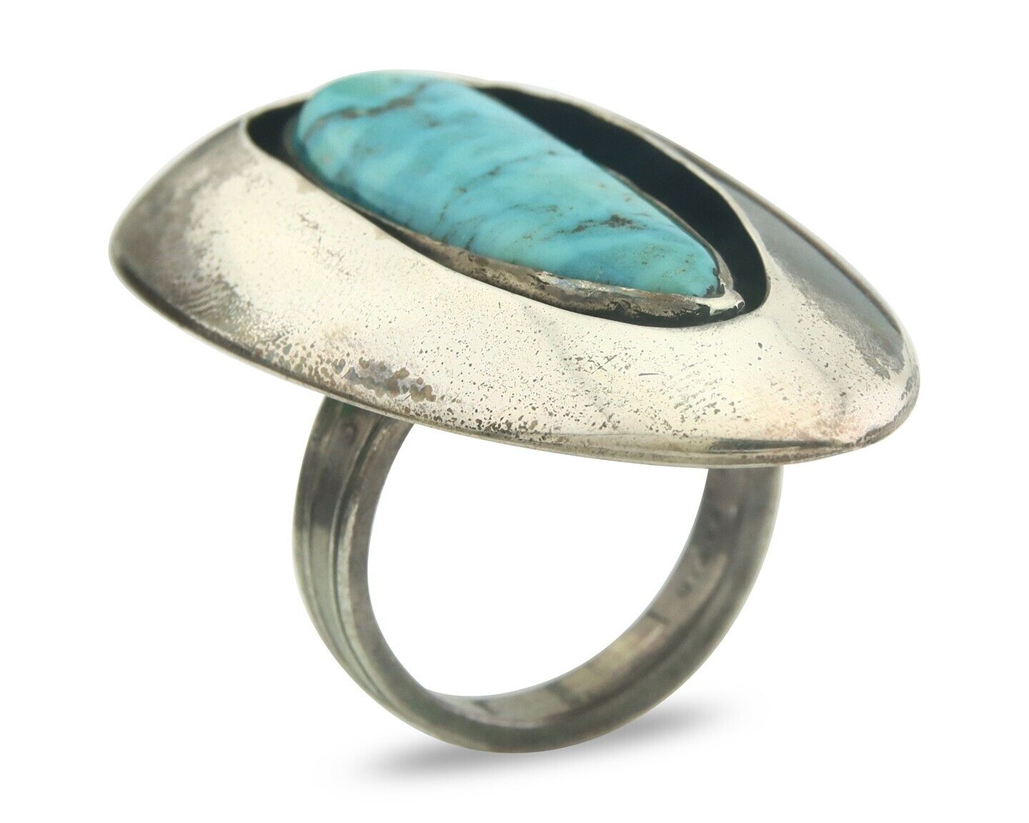 Navajo Ring 925 Sterling Turquoise Handmade Signed EDDIE C.80's Size 10.25