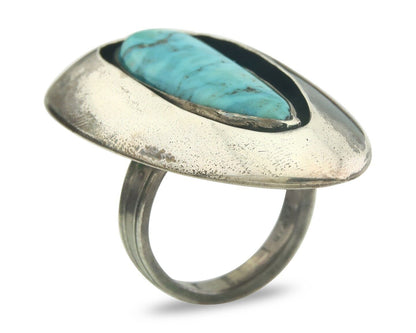 Navajo Ring 925 Sterling Turquoise Handmade Signed EDDIE C.80's Size 10.25