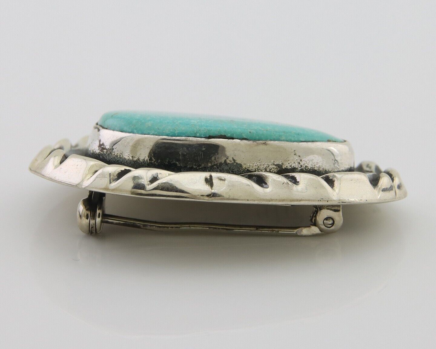 Navajo Pin 925 Silver Natural Mined Turquoise Artist Signed C Montoya C.80's