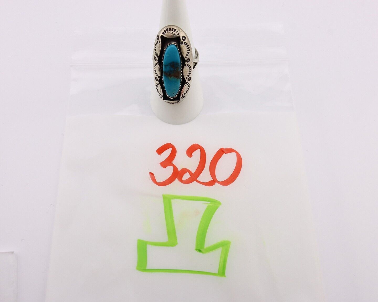 Navajo Ring 925 Silver Natural Kingman Turquoise Native American Artist C.80's