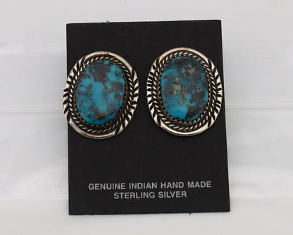 Navajo Earrings 925 Silver Spiderweb Turquoise Artist Signed RB C.80's