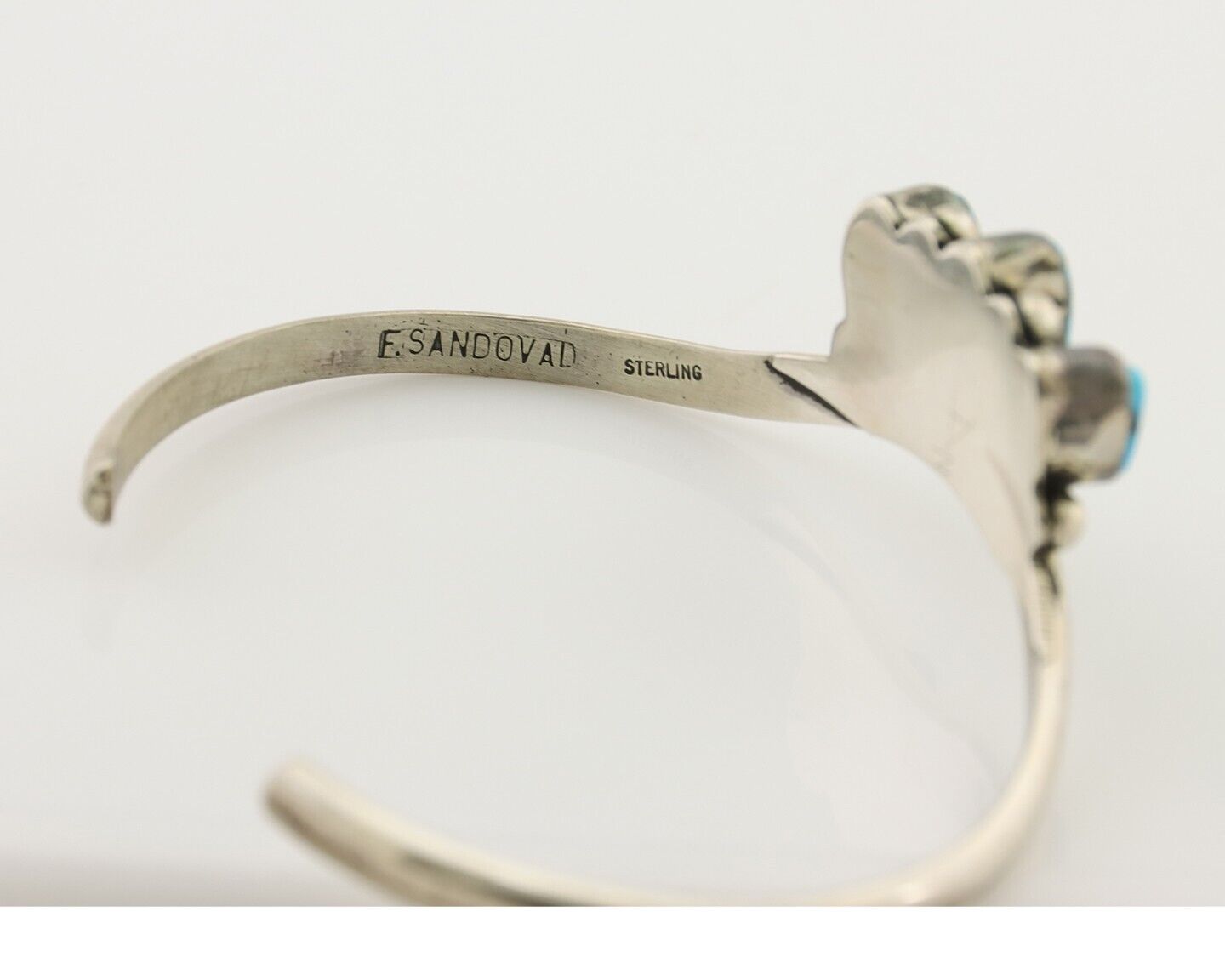 Navajo Bracelet 925 Silver Morenci Turquoise Artist Signed Frank Sandoval C.80's