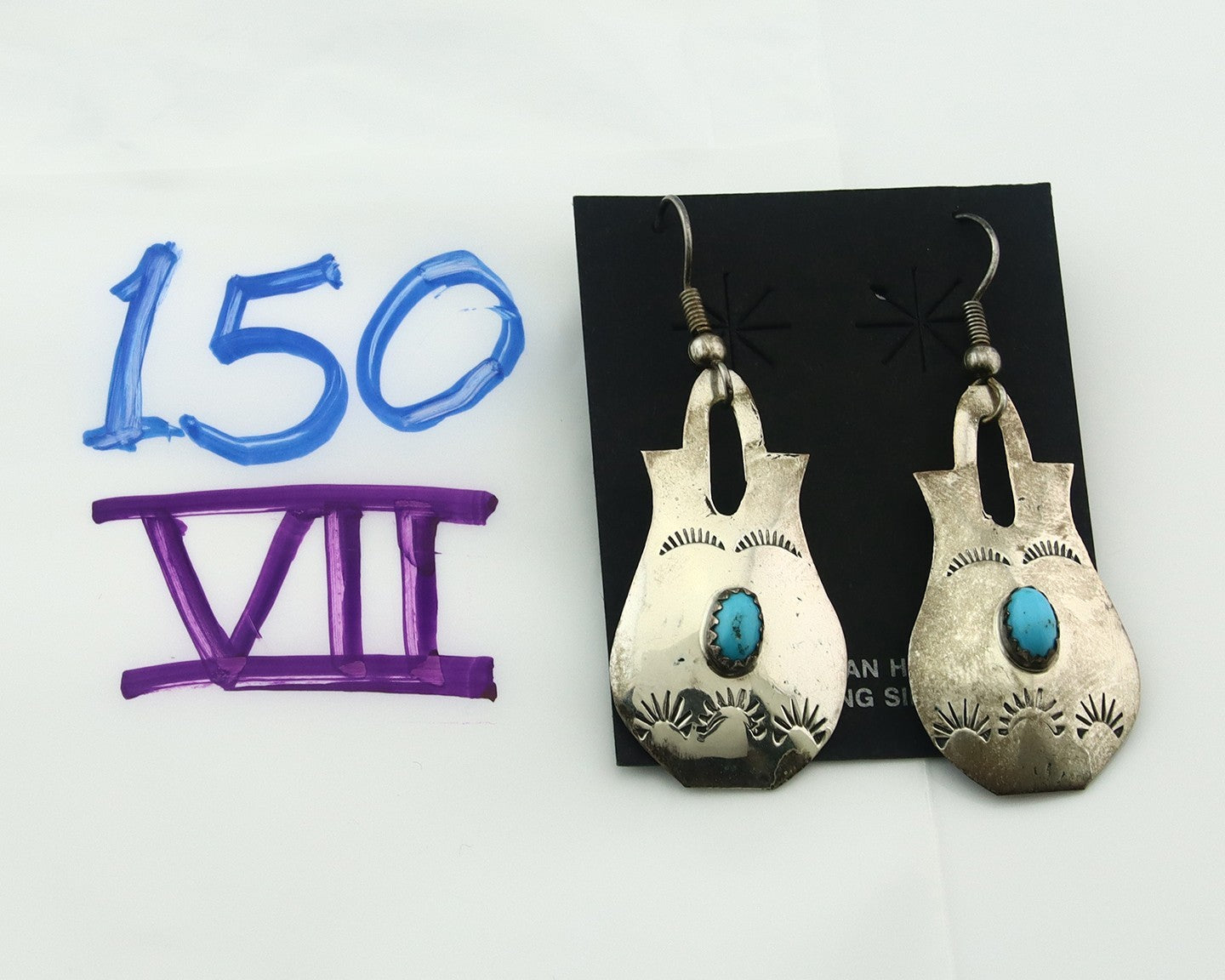 Navajo Earrings Sterling Silver Turquoise Vintage Dangle Signed L Ramone