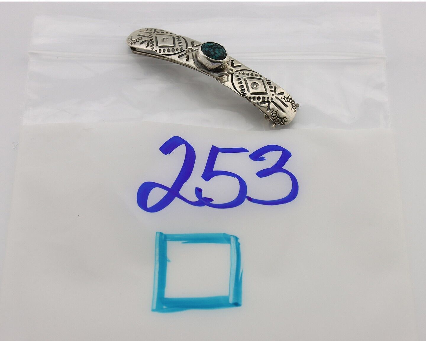 Women Navajo Hair Clip Barrette 925 Silver Black & Blue Turquoise Native Artist