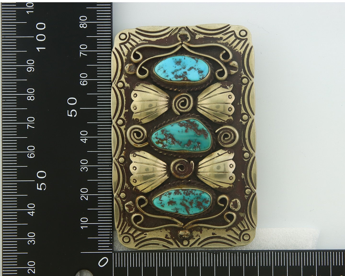 Navajo Belt Buckle .999 Nickel Handmade Artist Signed IJC 2.0x3.0 in C.1980's