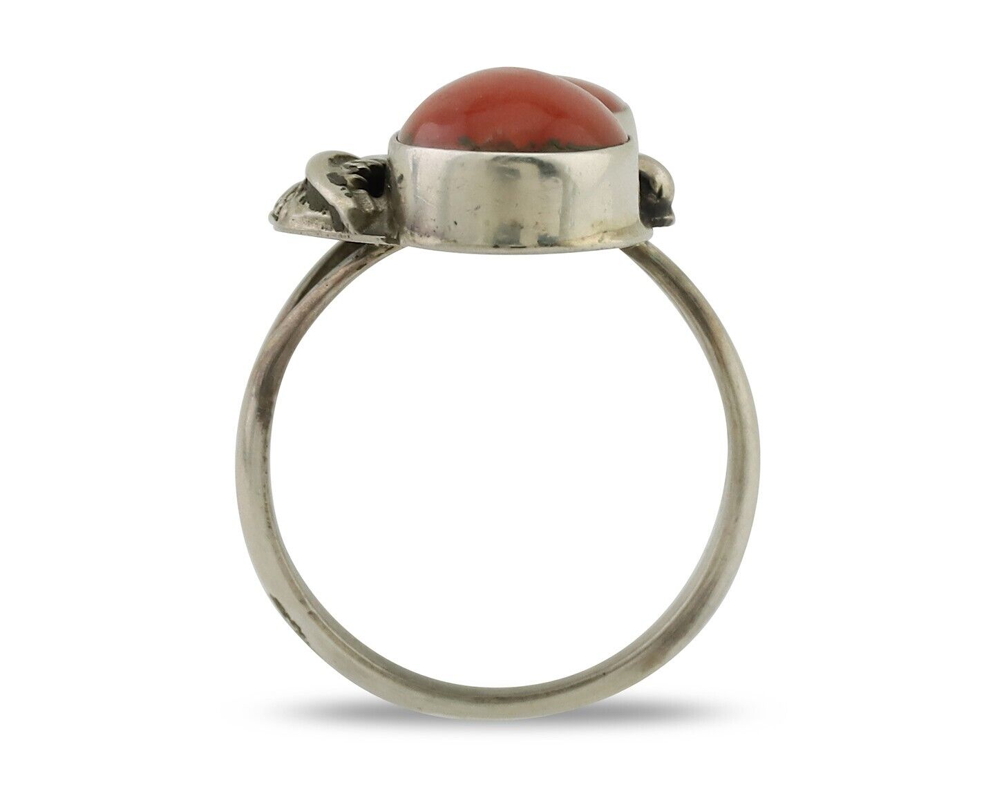 Navajo Ring 925 Silver Natural Mediterranean Coral Artist Signed A C.80's